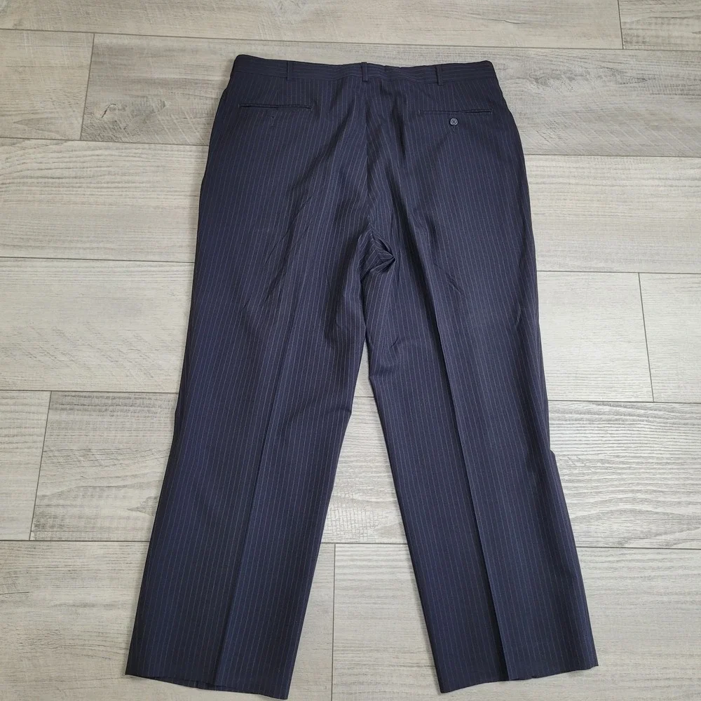 Vintage‎ Lands' End Suit Mens 42R Coat/38x29 Pants 100% Wool Blue w/Pinstripe